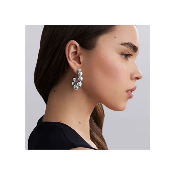 Large Silver Beaded Hoop Earrings