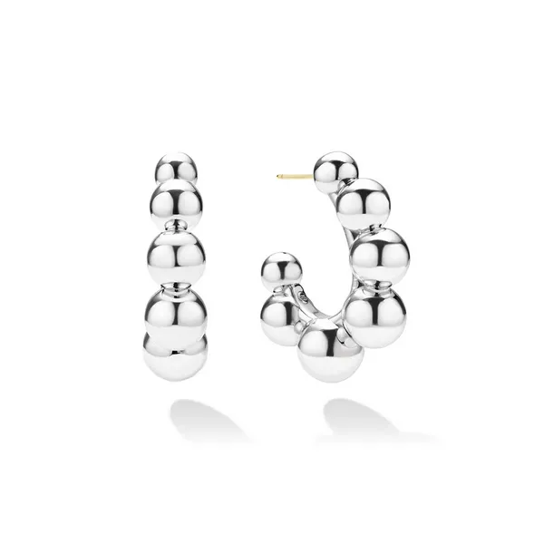 Large Silver Beaded Hoop Earrings