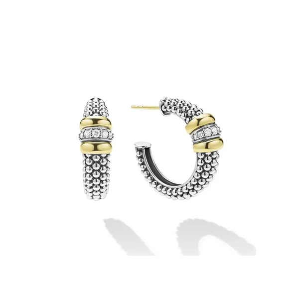 Two-Tone Caviar Beaded Diamond Hoop Earrings Baxter's Fine Jewelry Warwick, RI