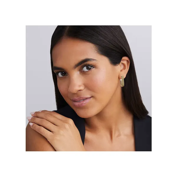 Two-Tone Linear Hoop Earrings Image 2 Baxter's Fine Jewelry Warwick, RI