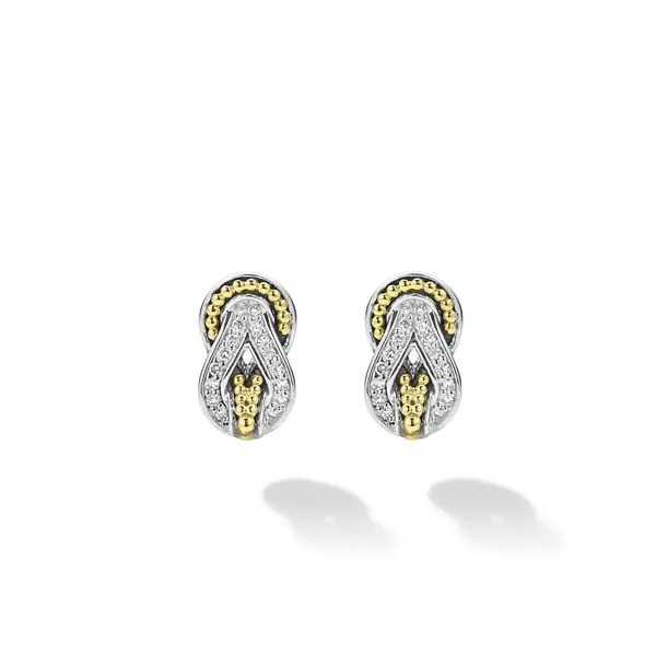 Small Two Tone Knot Diamond Stud Earrings Image 2 Baxter's Fine Jewelry Warwick, RI