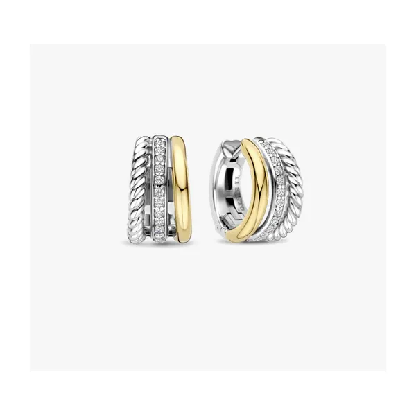 CZ Two Tone Huggie Earrings
