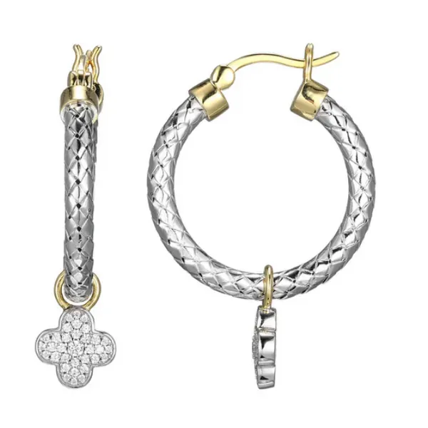 Sterling Silver Yellow Gold Plated Woven Clover CZ Accent Hoop Earrings Baxter's Fine Jewelry Warwick, RI