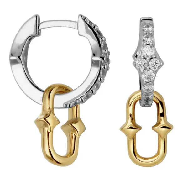 Sterling Silver and Yellow Gold Plated CZ Drop Earrings Baxter's Fine Jewelry Warwick, RI