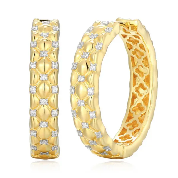 Sterling Silver Yellow Gold Plated CZ Quilted Hoops Baxter's Fine Jewelry Warwick, RI