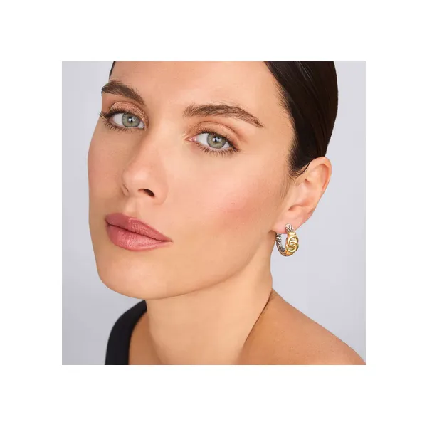 Two-Tone Interlocking Hoop Earrings Image 2 Baxter's Fine Jewelry Warwick, RI