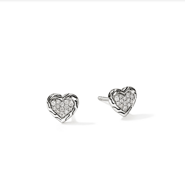 JH Essentials Heart Silver Diamond Pave Stud Earrings Baxter's Fine Jewelry Warwick, RI