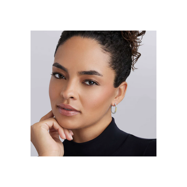 Two-Tone Caviar Gold Bar Hoop Earrings Image 2 Baxter's Fine Jewelry Warwick, RI