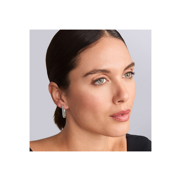 Sterling Silver Beaded Linear Hoop Earrings Image 2 Baxter's Fine Jewelry Warwick, RI