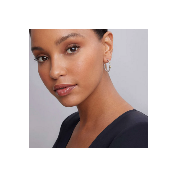 Two-Tone Caviar Hoop Earrings Image 2 Baxter's Fine Jewelry Warwick, RI