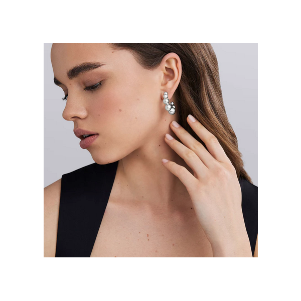 Silver Beaded Hoop Earrings Image 2 Baxter's Fine Jewelry Warwick, RI