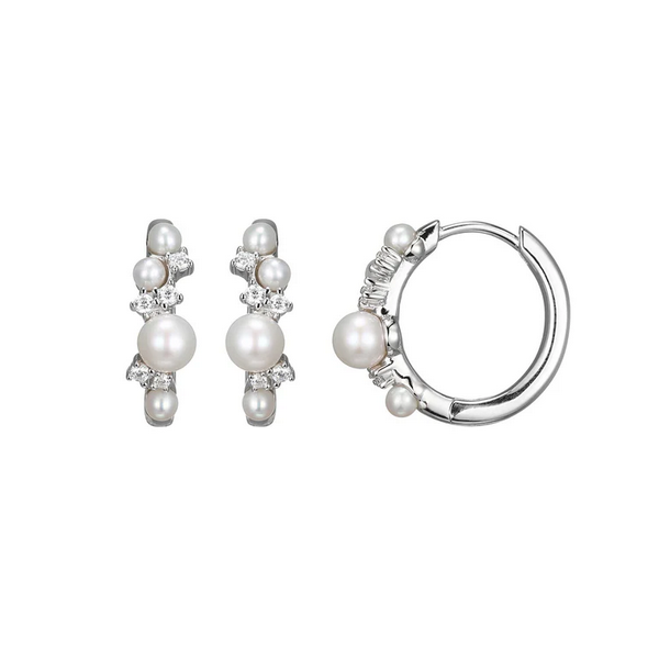 Sterling Silver CZ Pearl Huggies Baxter's Fine Jewelry Warwick, RI