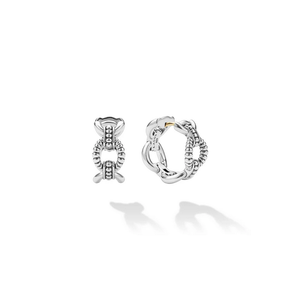 Sterling Silver Caviar Link Oval Hoop Earrings Baxter's Fine Jewelry Warwick, RI