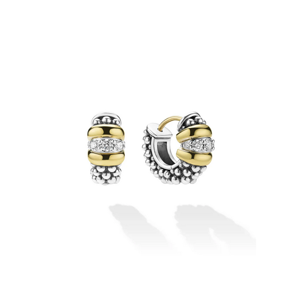 Two-Tone Caviar Beaded Diamond Huggie Earrings Baxter's Fine Jewelry Warwick, RI