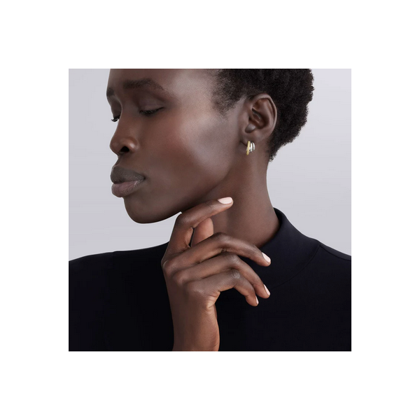 Two-Tone Three Ring Hoop Earrings Image 2 Baxter's Fine Jewelry Warwick, RI