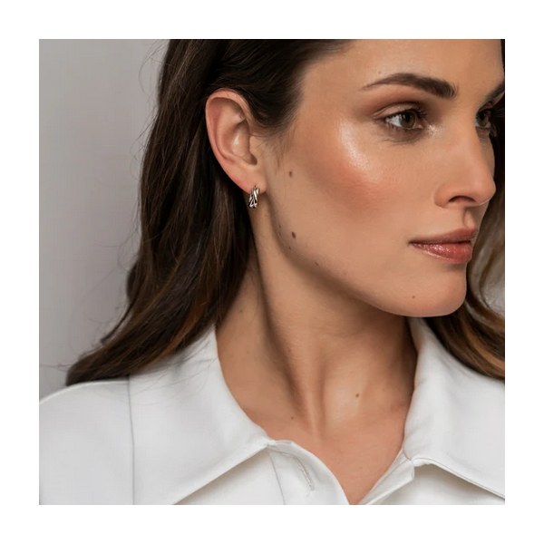 Two-Tone  Crossover Huggies Image 2 Baxter's Fine Jewelry Warwick, RI