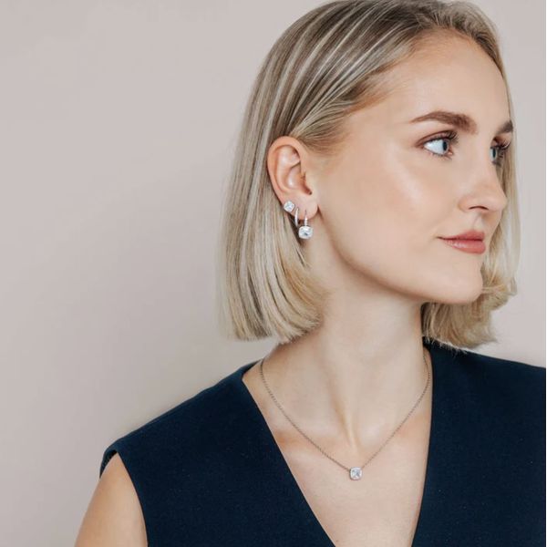 Classic Square CZ Halo Drop Earrings Image 2 Baxter's Fine Jewelry Warwick, RI