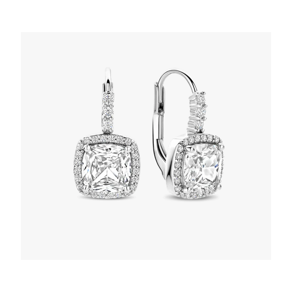 Classic Square CZ Halo Drop Earrings Baxter's Fine Jewelry Warwick, RI
