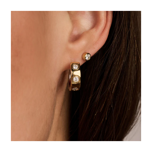 Classic CZ Bezel Huggies Image 2 Baxter's Fine Jewelry Warwick, RI