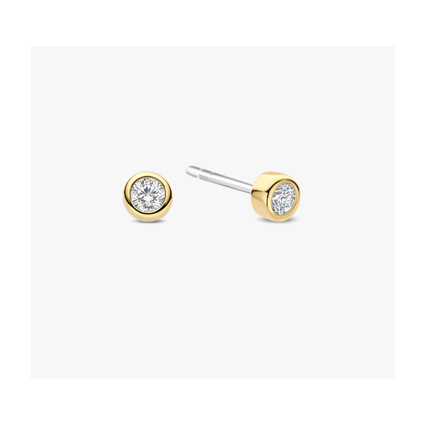 Two Tone Classic Round CZ Bezel Studs Baxter's Fine Jewelry Warwick, RI