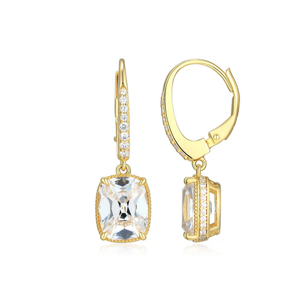 Sterling Silver Yellow Gold Plated CZ Drop Earrings Baxter's Fine Jewelry Warwick, RI
