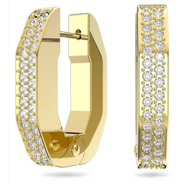 Dextera Hoop Earrings, Octagonal, White, Gold-tone plated