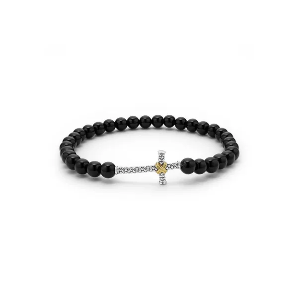 Onyx Cross Beaded Stretch Bracelet