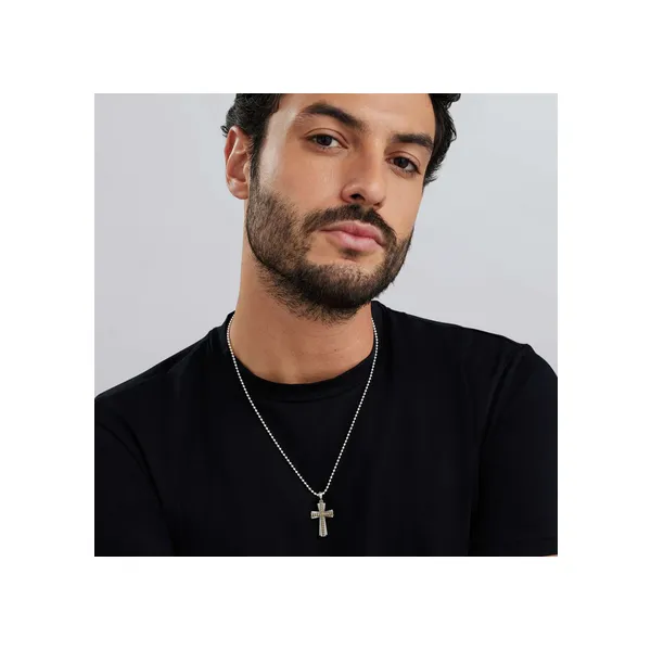 Two-Tone Caviar Beaded Cross Amulet