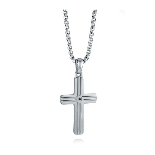 Stainless Steel Black CZ Cross Pendant