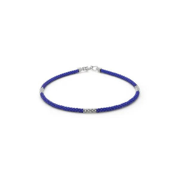 Three Silver Station Matte Blue Ceramic Bracelet | 3mm Baxter's Fine Jewelry Warwick, RI