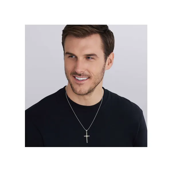 Small Two-Tone Caviar Beaded Diamond Cross Amulet Image 2 Baxter's Fine Jewelry Warwick, RI