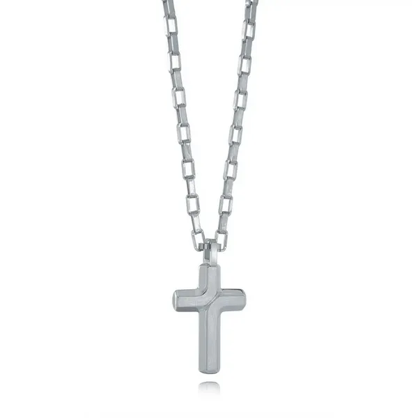 S.Steel Mini-Brushed-Cross Necklace Baxter's Fine Jewelry Warwick, RI