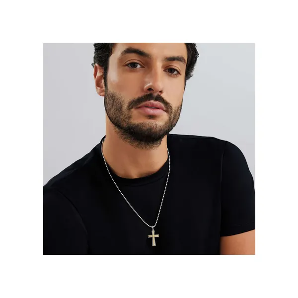 Small Two-Tone Caviar Beaded Cross Amulet Image 2 Baxter's Fine Jewelry Warwick, RI