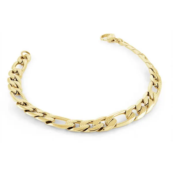 Stainless Steel Gold Plated 7mm Diamond Cut Figaro Bracelet Baxter's Fine Jewelry Warwick, RI