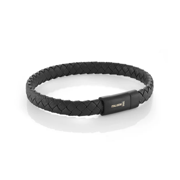 Black Matte Stainless Steel and Leather Bracelet Baxter's Fine Jewelry Warwick, RI