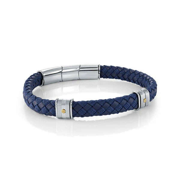 Stainless Steel Blue Leather Bracelet Baxter's Fine Jewelry Warwick, RI