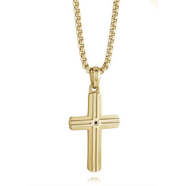 Stainless Steel Gold Tone Black CZ Cross Pendant Baxter's Fine Jewelry Warwick, RI