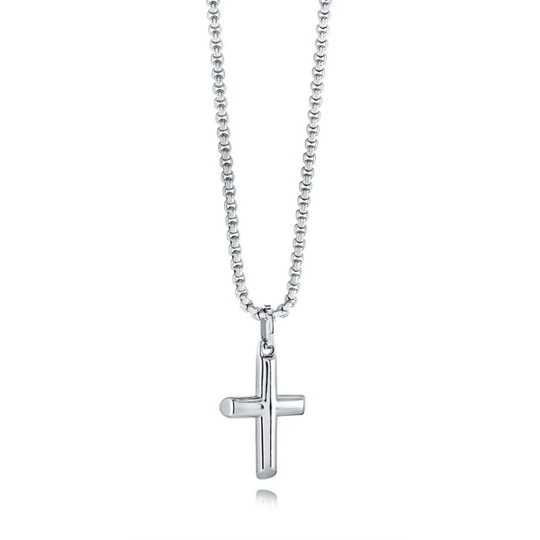 Junior Stainless Steel Round Box Chain Cross Pendant Baxter's Fine Jewelry Warwick, RI