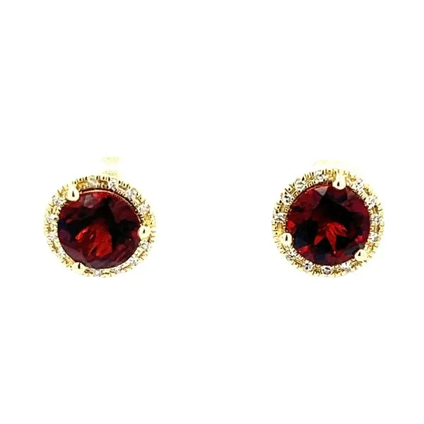 14 Karat Yellow Gold Garnet and Diamond Button Earrings Bay Area Diamond Company Green Bay, WI