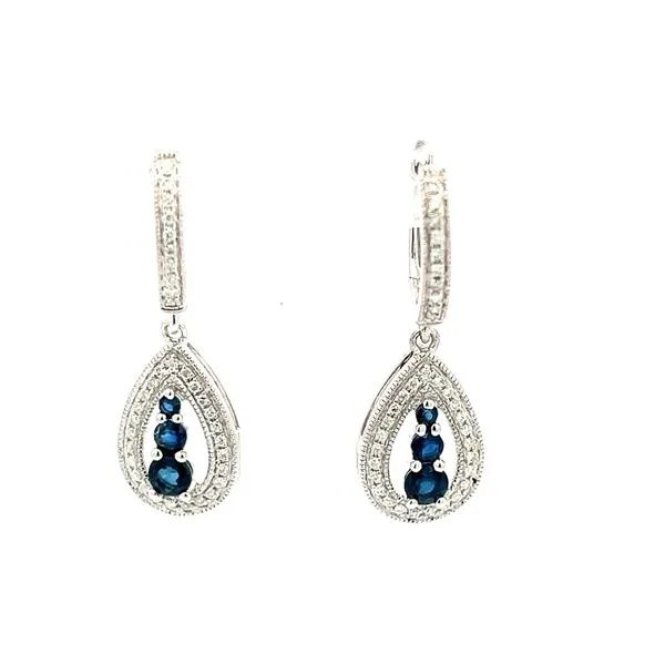 14 Karat White Gold Drop Earrings with Round Sapphires Bay Area Diamond Company Green Bay, WI