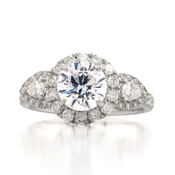 18k White Gold 3-Stone Round and Pear Halo Becky Beauchine Kulka Diamonds and Fine Jewelry Okemos, MI