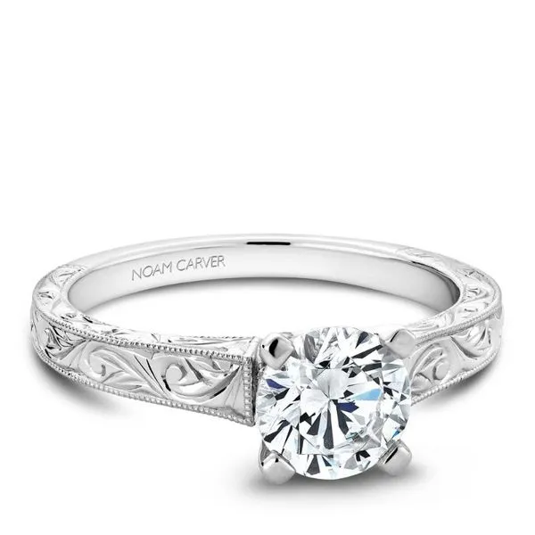 Noam Carver  Split Prong Engagement Ring With Engraving Becky Beauchine Kulka Diamonds and Fine Jewelry Okemos, MI