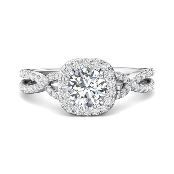 14kt White Gold Cushion Shaped Halo Twist Diamond Engagement Ring By Martin Flyer Becky Beauchine Kulka Diamonds and Fine Jewelry Okemos, MI