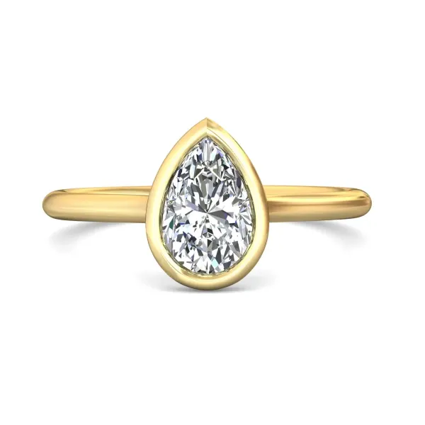 14kt Yellow Gold Bezel Set Pear Shaped Solitaire Engagement Ring By Martin Flyer Becky Beauchine Kulka Diamonds and Fine Jewelry Okemos, MI