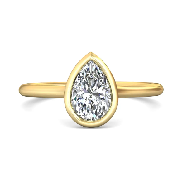 14kt Yellow Gold Bezel Set Pear Shaped Solitaire Engagement Ring By Martin Flyer Becky Beauchine Kulka Diamonds and Fine Jewelry Okemos, MI