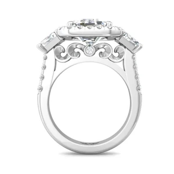 Platinum 3 Stone Halo Emerald Cut Engagement Ring By Martin Flyer Image 2 Becky Beauchine Kulka Diamonds and Fine Jewelry Okemos, MI