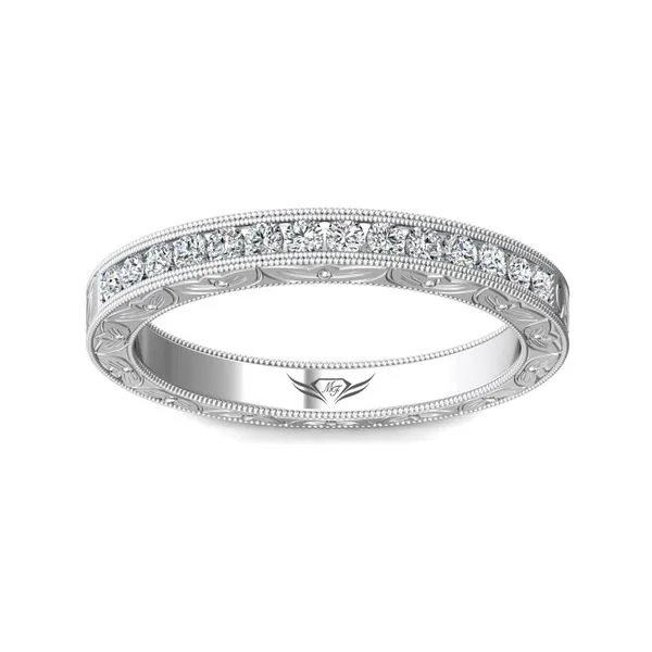 14kt White Gold Engraved Channel Set Diamond Wedding Band By Martin Flyer Image 3 Becky Beauchine Kulka Diamonds and Fine Jewelry Okemos, MI