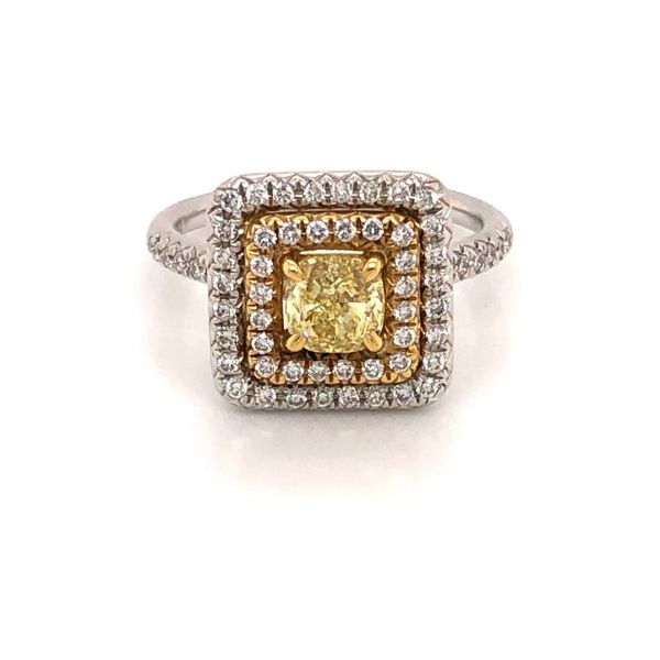 18kt White Gold .71ct Yellow Diamond with Halo Ring Becky Beauchine Kulka Diamonds and Fine Jewelry Okemos, MI