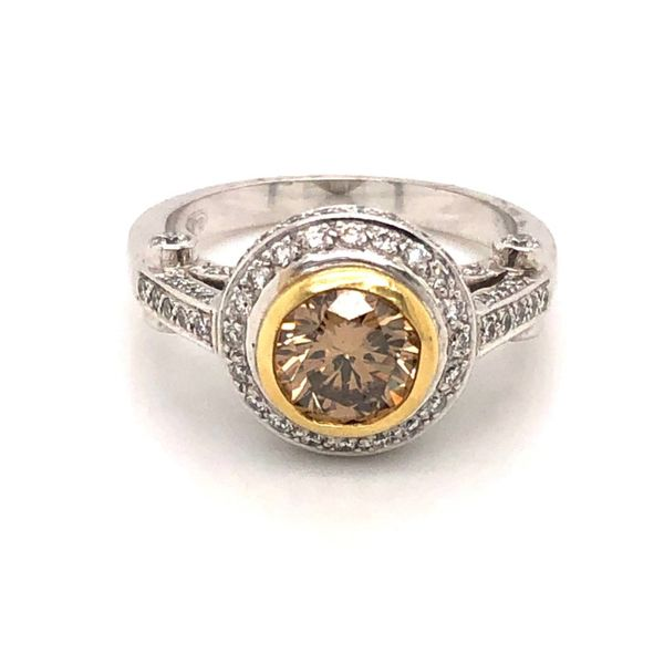 18kt Two Tone 1.10ct Champange Diamond Bezel Ring Becky Beauchine Kulka Diamonds and Fine Jewelry Okemos, MI