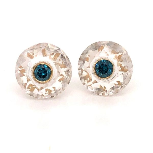 14kt Yellow Gold Irradiated Blue Diamond Earrings with Clear Crystals Becky Beauchine Kulka Diamonds and Fine Jewelry Okemos, MI